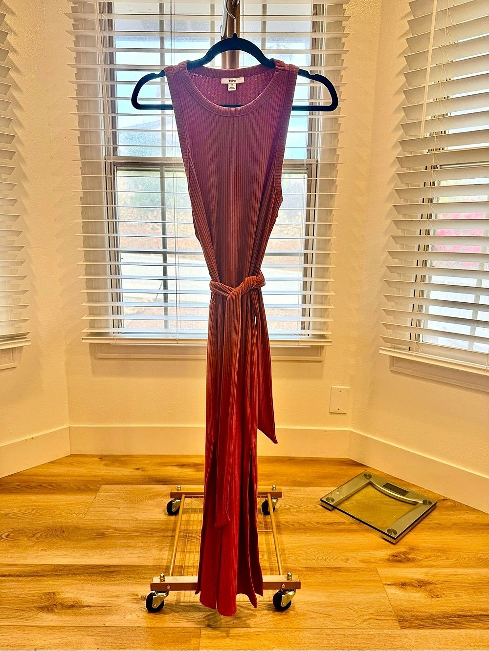 bar III Ribbed Razorback Maxi Dress in Burnt Orange Size Medium Like New